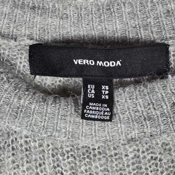 Vero Moda Vilma Sweater Womens XS Gray O-Neck Alpaca Wool Blend Soft Puff Sleeve - Picture 3 of 11